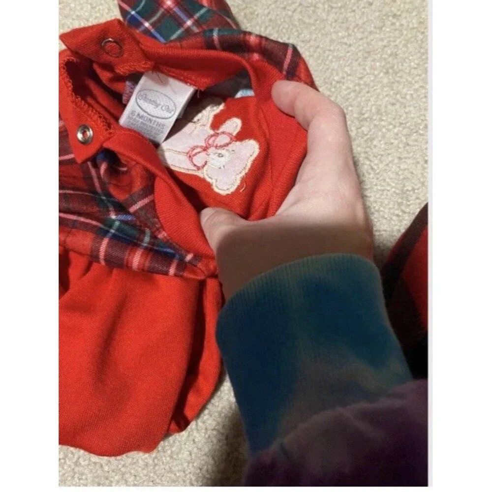 Vintage 90s Christmas Baby Sleeper Red Plaid Teddy Bear NWT 6 Months